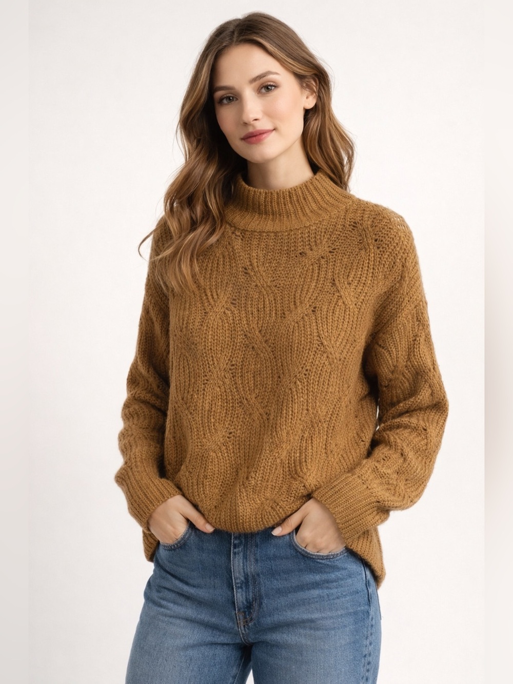 American Eagle Outfitters Cable Knit Caramel Size Medium- Sweater